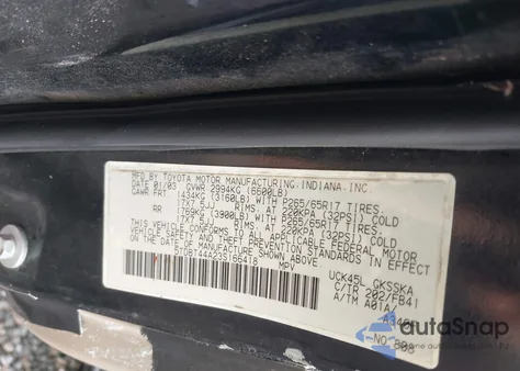 2003 Toyota Sequoia Sr5 V8 z USA, uszkodzony, nr VIN 5TDBT44A23S166418